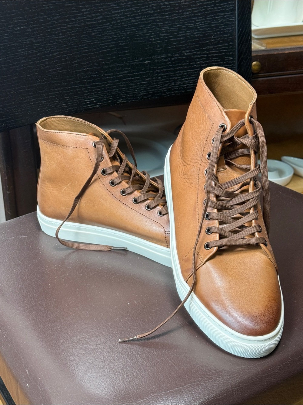 Thursday Everyday Men’s Brown Leather High Top Sneakers Size 11 Handmade